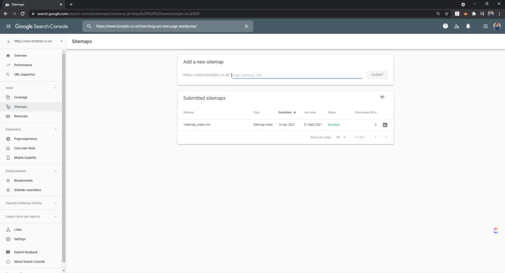 submit sitemap search console bizstyler